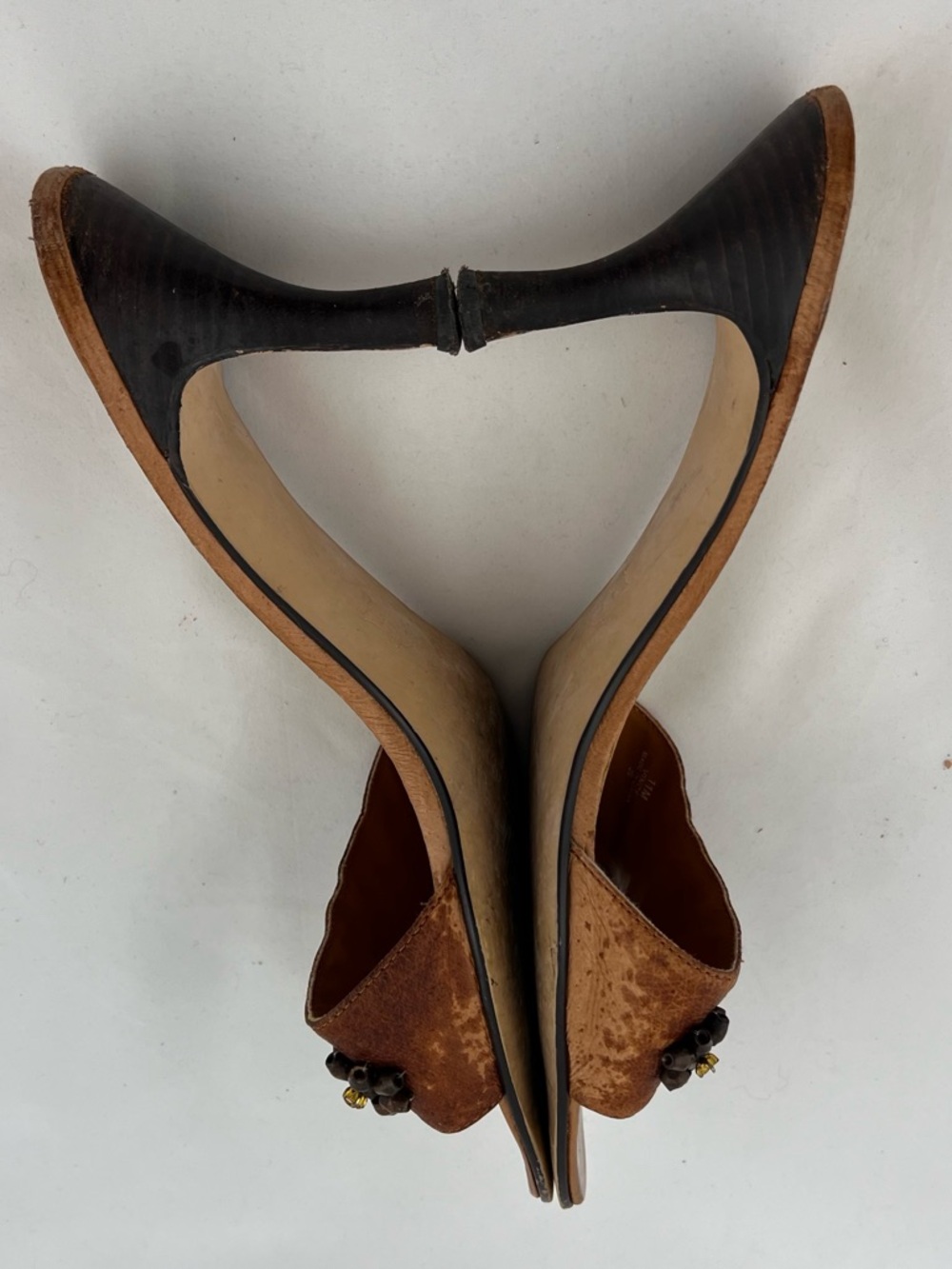 Vince Brown Suede Slide Mules with Floral Jewel Studs vintage size 11 - Picture 4 of 9